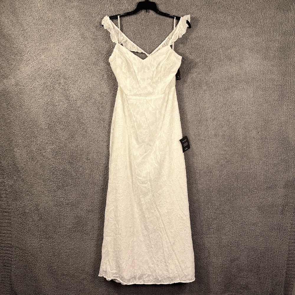 Lulus Dress Womens Medium White Lace Ruffle‎ Backyard Courthouse Beach Wedding